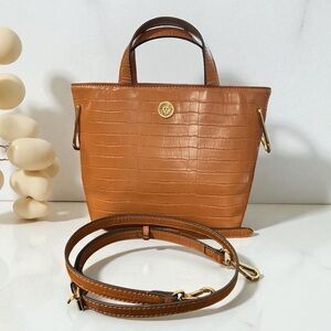 Anne Klein Vegan Small Convertible Tan Croc-Embossed Crossbody Bag